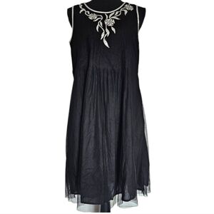 Vintage Y2K Black Mesh Whimsigoth Coquette Ballet Floral Midi Dress Sz S